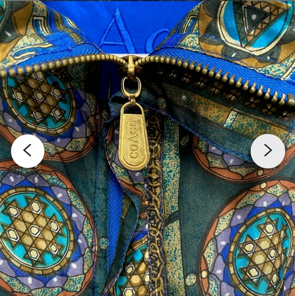 Unique Vintage Coaco Womens Size Large Printed Silk Zip Bomber Jacket 80s 90s - Picture 5 of 17